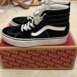 Women’s black platform old skool high top vans!